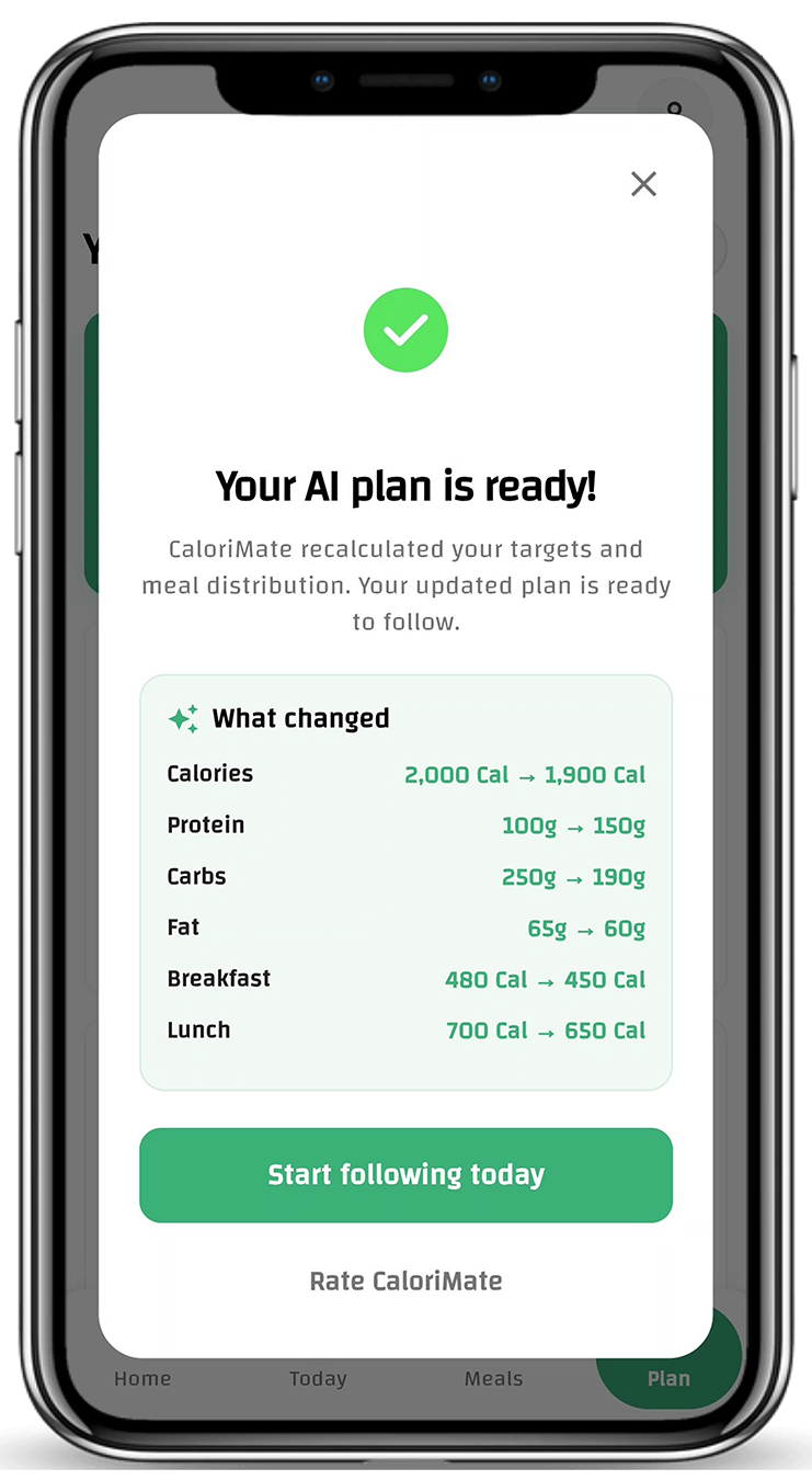 CaloriMate AI plan ready screen