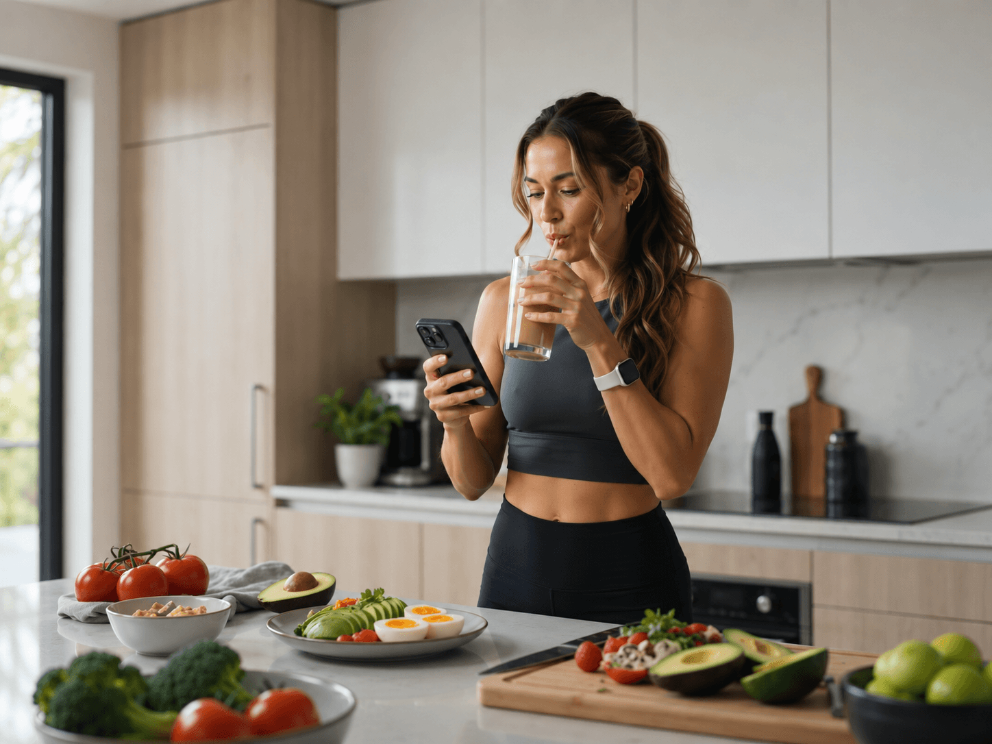 Woman checking her daily diet follow-up in CaloriMate