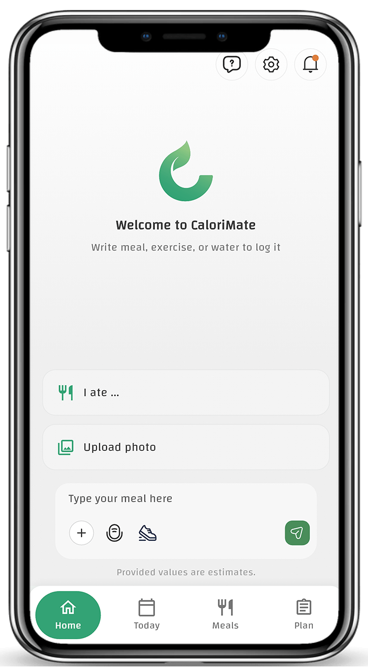 CaloriMate meal logging and AI calorie estimate screen