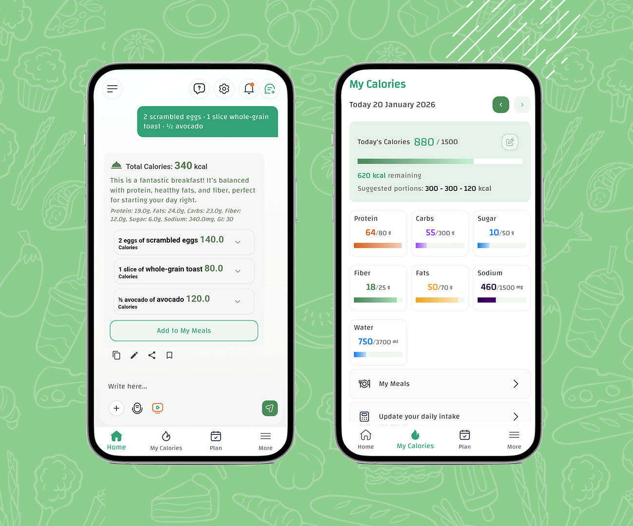 AI calorie counter by CaloriMate showing smart calorie tracking from meals