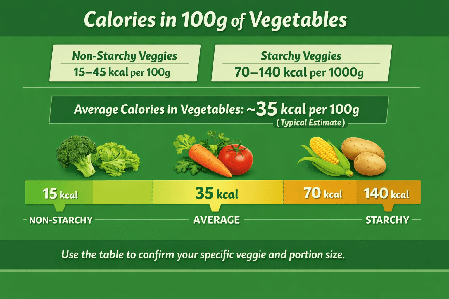 Vegetable calories chart per 100g (starchy and non-starchy vegetables)